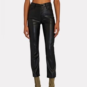 MOTHER The Insider Ankle Faux Leather Cropped Pants Wax On Wax Off/Black Size 23